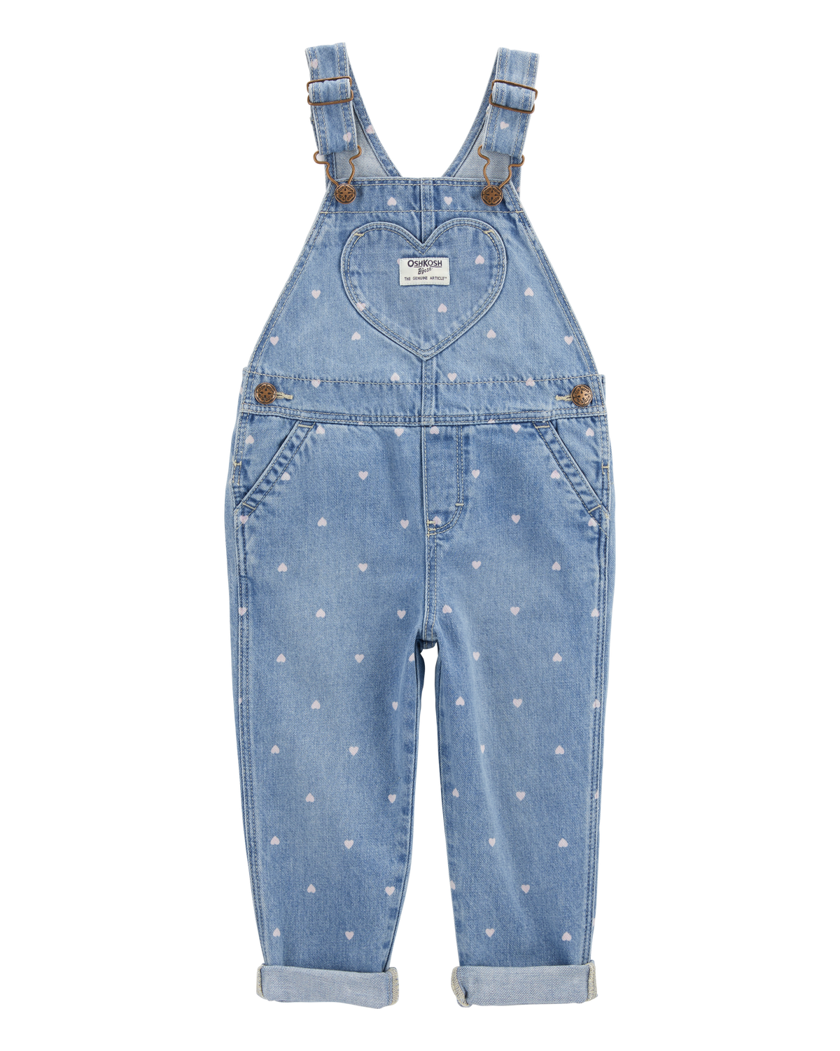 Toddler Heart-Print Knit Denim Overalls - Blue