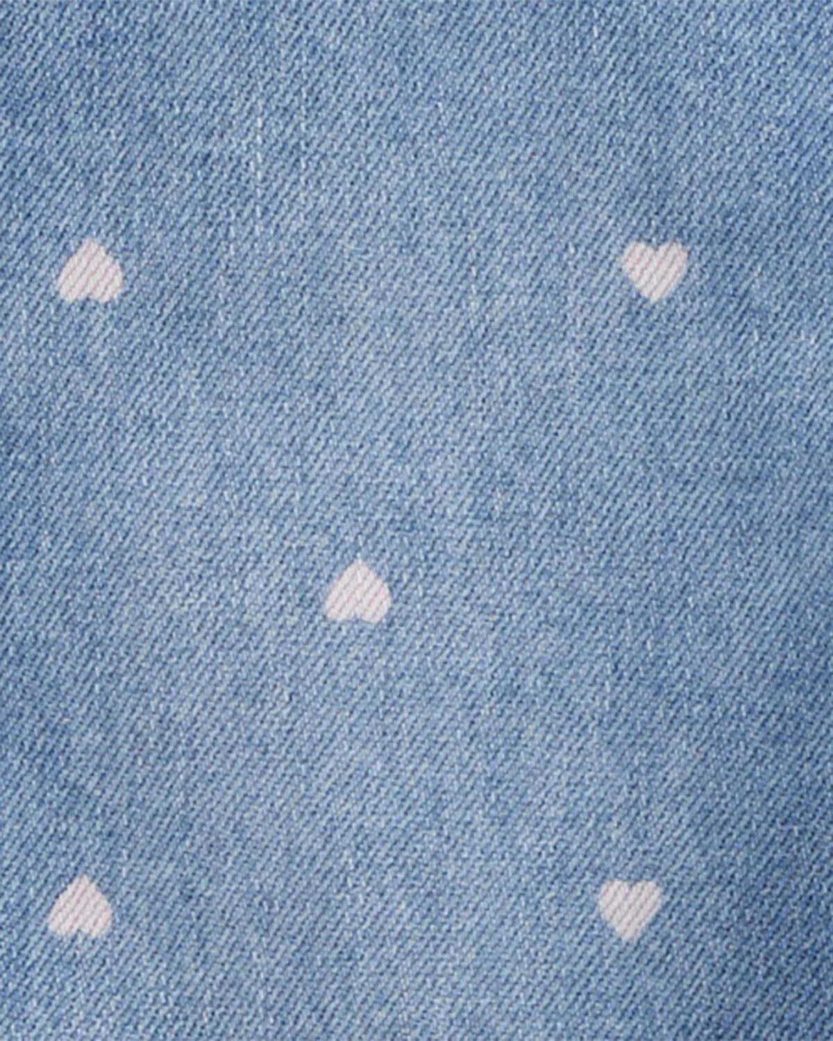 Toddler Heart-Print Knit Denim Overalls - Blue - Image 3