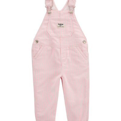Toddler Knit Denim Hickory Stripe Overalls - Pink