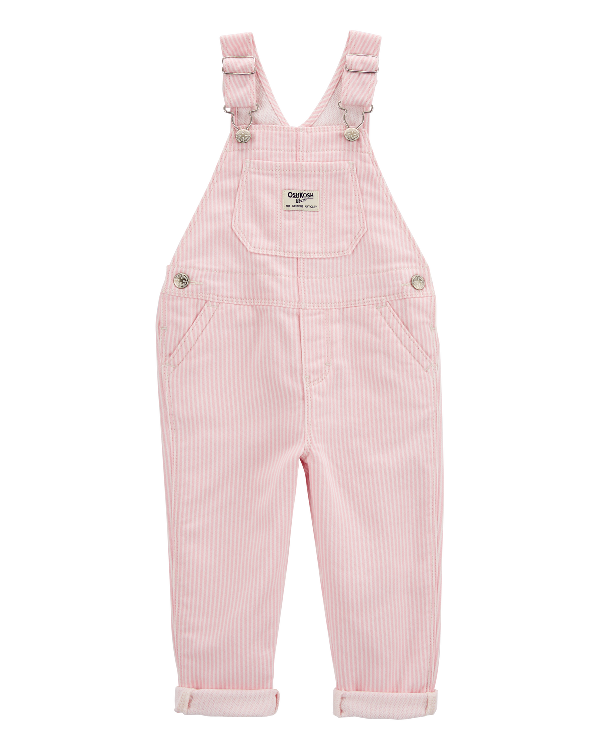 Toddler Knit Denim Hickory Stripe Overalls - Pink