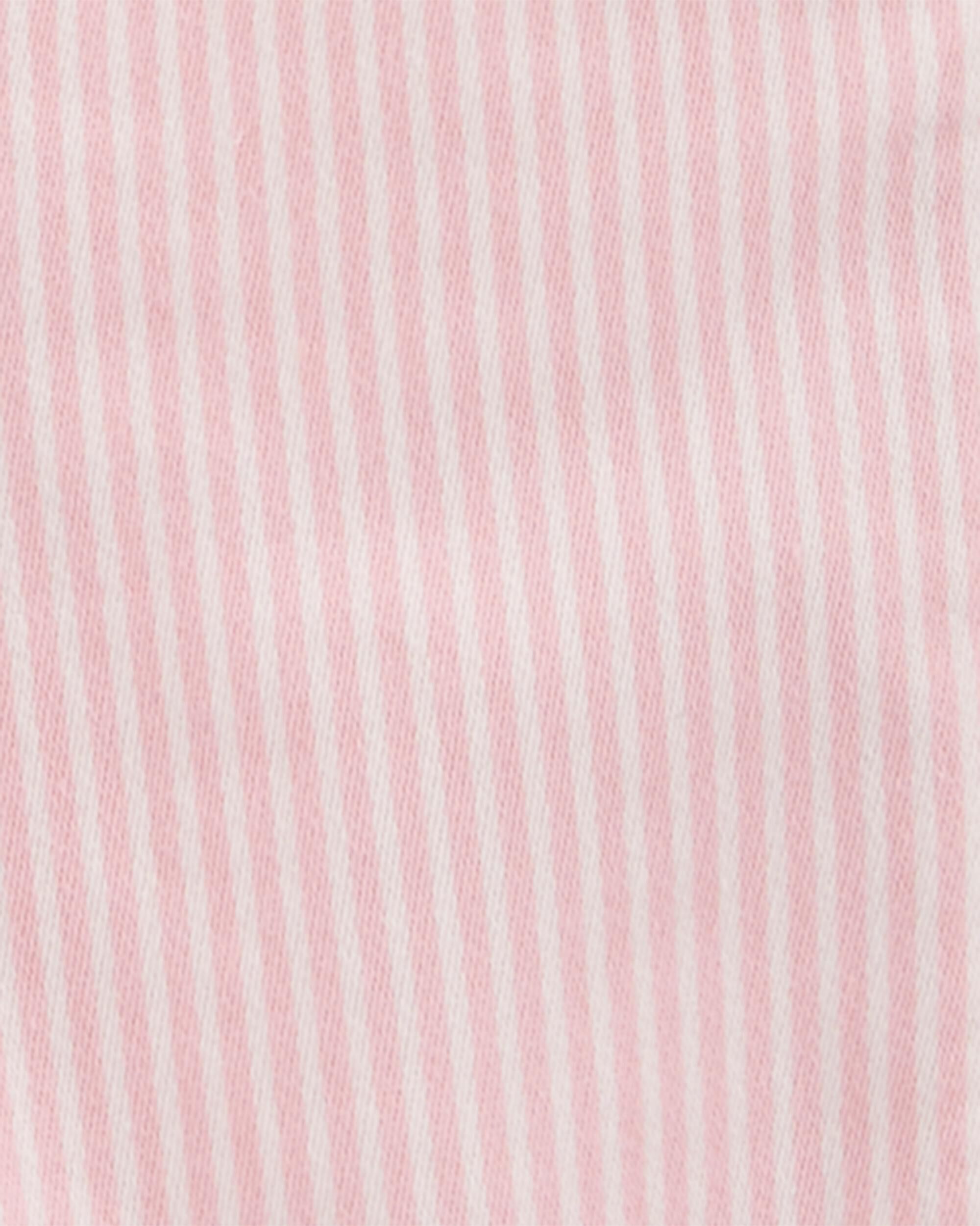 Toddler Knit Denim Hickory Stripe Overalls - Pink - Image 4