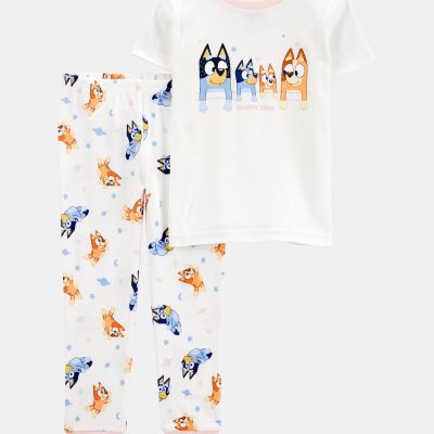 Toddler Girl Bluey Snug Fit Cotton 2-Piece Pajamas - White