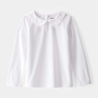 Toddler Scalloped Collar Long-Sleeve Shirt - White