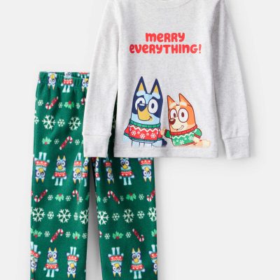 Toddler Bluey™ Cotton Long-Sleeve Loose Fit 2-Piece Pajamas - Grey/Green