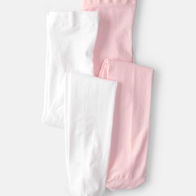 Toddler Girl 2-Pack Tights - Pink/White