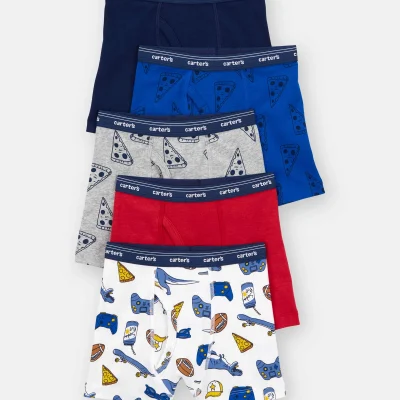 Toddler Boy 5-Pack Print Boxer Brief Underwear - Blue/Navy/White/Red