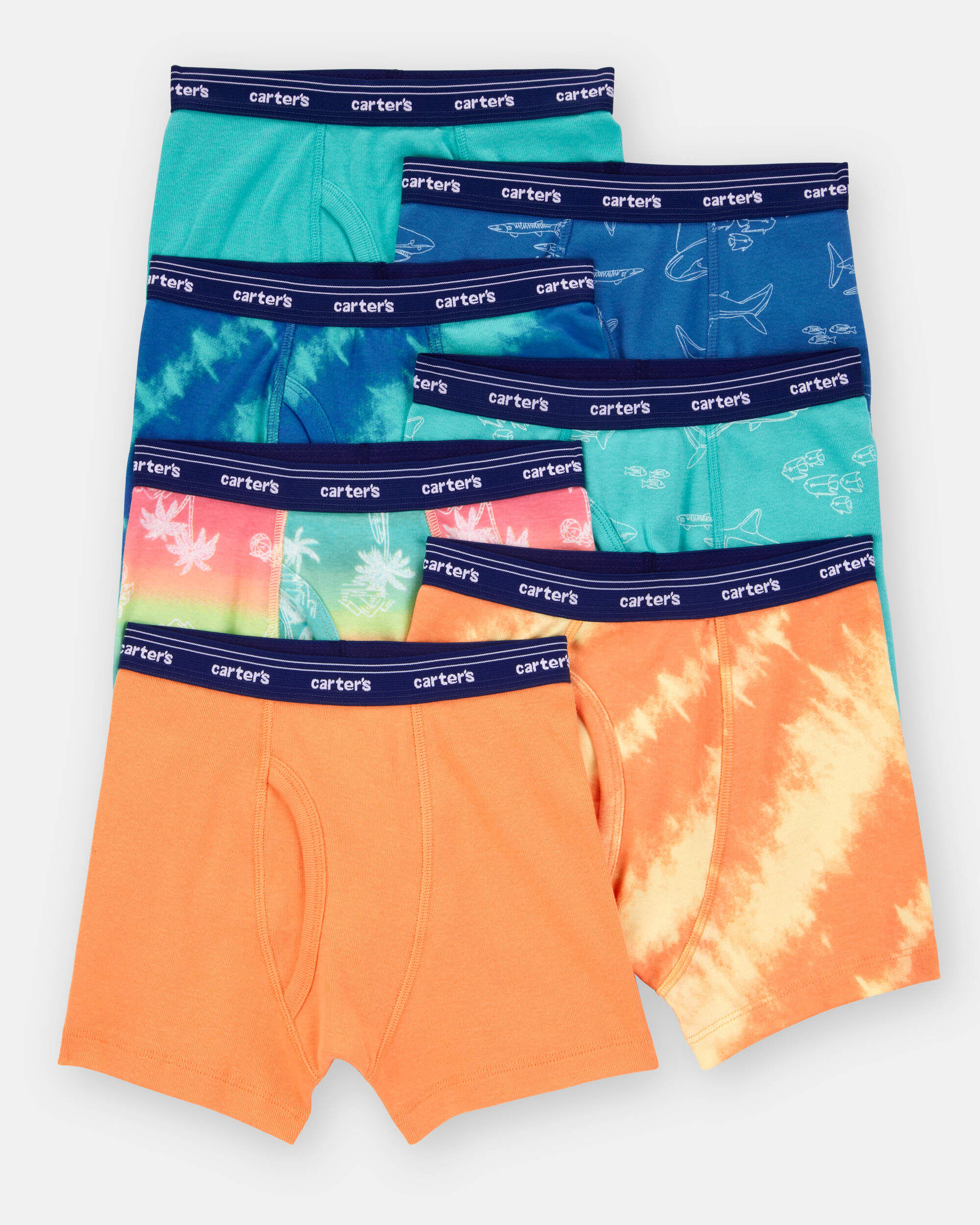 Toddler Boy 7-Pack Tropical Boxer Brief Underwear - Blue/Orange - Image 2