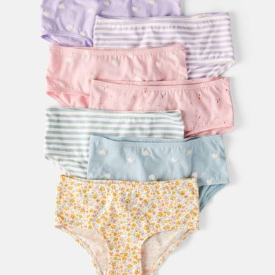 Toddler Girl 7-Pack Heart Print Brief Underwear - Blue/Purple/Pink