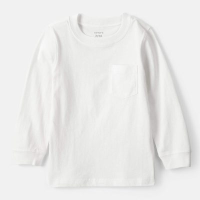 Toddler Boy Long-Sleeve Pocket Tee - White
