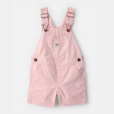Toddler Girl Heart Pocket Canvas Shortall - Pink