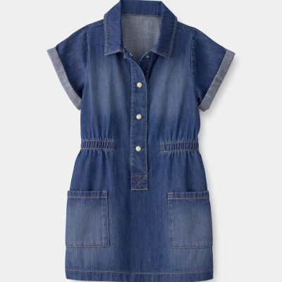 Toddler Girl Denim Button-Up Dress - Dark Wash