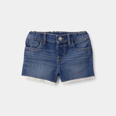 Toddler Girl Eyelet Trim Denim Shorts - Dark Wash