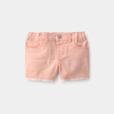 Toddler Girl Eyelet Trim Twill Shorts - Peach