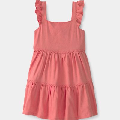 Toddler Girl Ruffle-Sleeve Tiered Dress - Coral