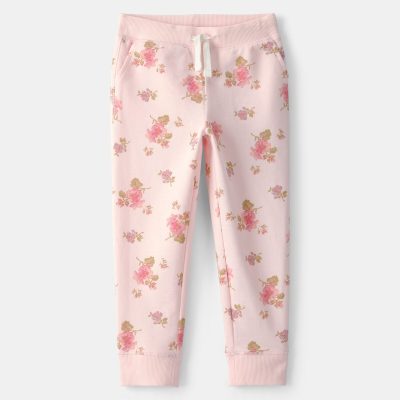 Toddler Girl Floral Drawstring Knit Joggers - Pink