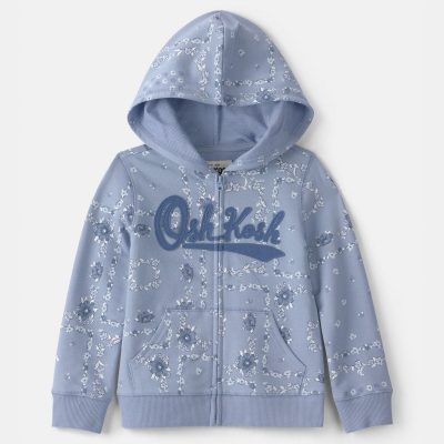 Toddler Girl Floral OshKosh Logo Zip-Up Hoodie - Blue