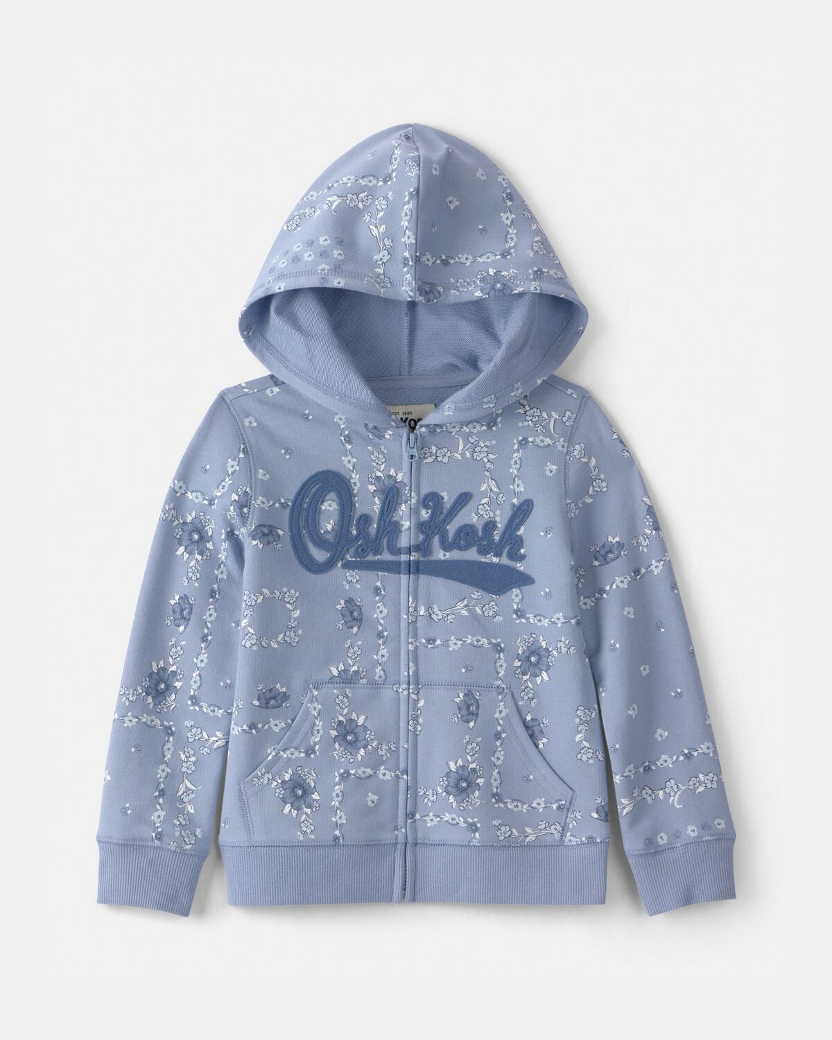 Toddler Girl Floral OshKosh Logo Zip-Up Hoodie - Blue