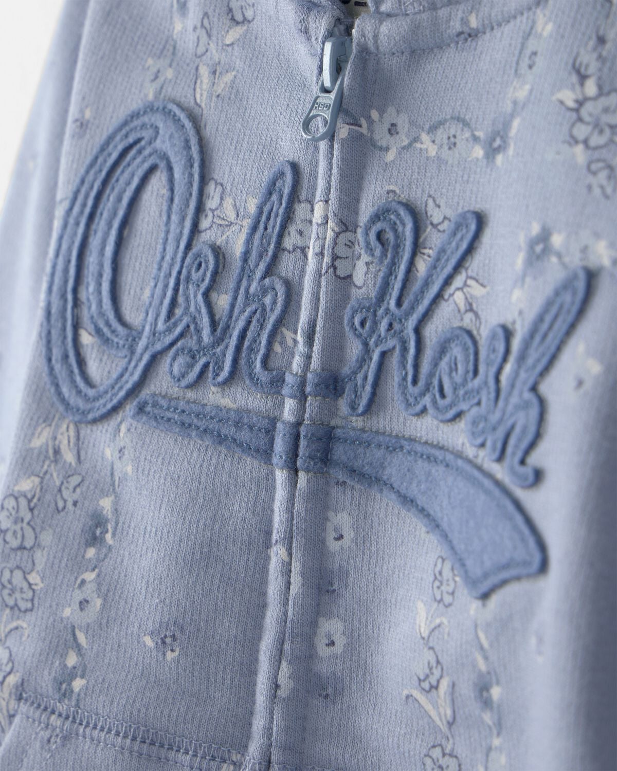 Toddler Girl Floral OshKosh Logo Zip-Up Hoodie - Blue - Image 2
