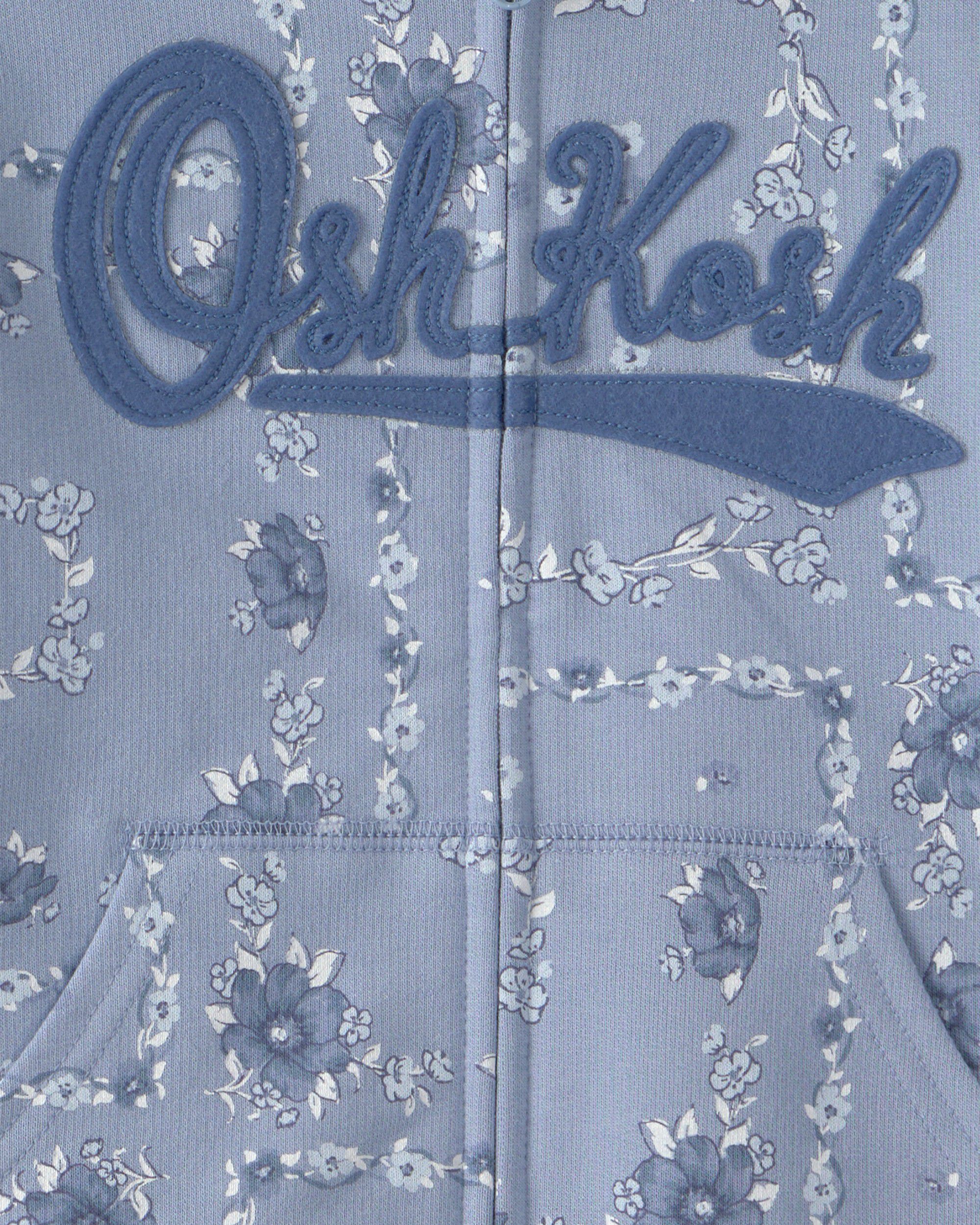Toddler Girl Floral OshKosh Logo Zip-Up Hoodie - Blue - Image 4