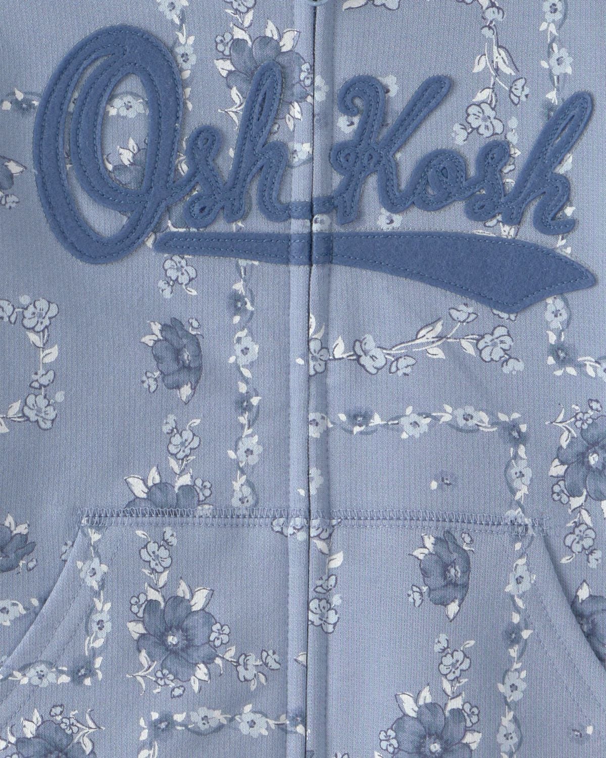 Toddler Girl Floral OshKosh Logo Zip-Up Hoodie - Blue - Image 3