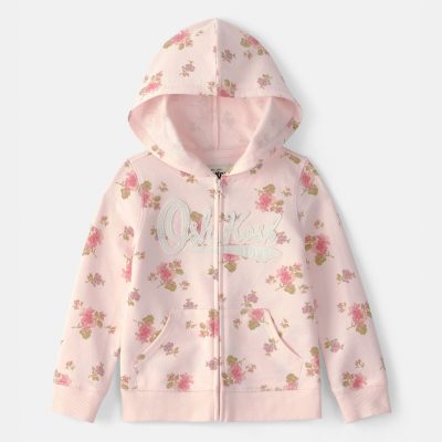 Toddler Girl Floral OshKosh Logo Zip-Up Hoodie - Pink