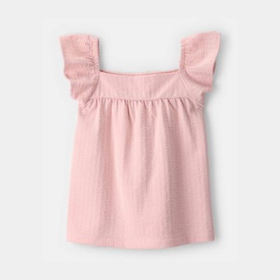 Toddler Girl Flutter-Sleeve Seersucker Top - Pink
