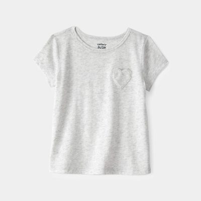 Toddler Girl Heart Pocket Top - Grey