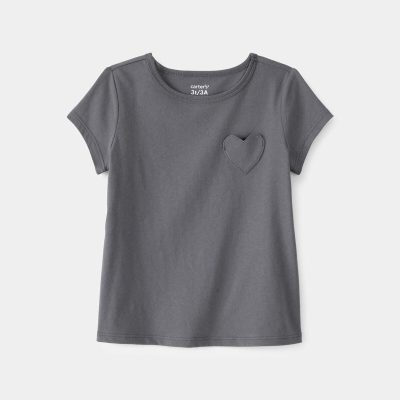 Toddler Girl Heart Pocket Top - Grey