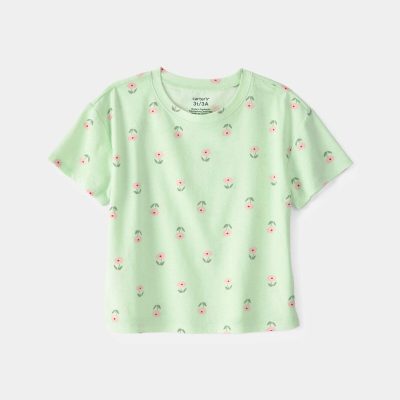 Toddler Girl Floral Relaxed Top - Green
