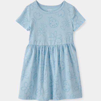 Toddler Girl Floral Ladybug Short-Sleeve Dress - Blue
