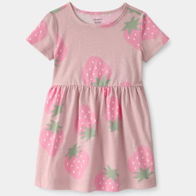 Toddler Girl Strawberry Short-Sleeve Dress - Pink