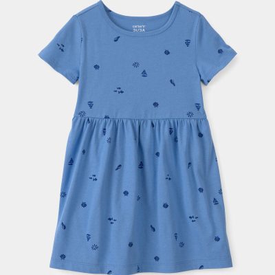 Toddler Girl Seashell Short-Sleeve Dress - Blue