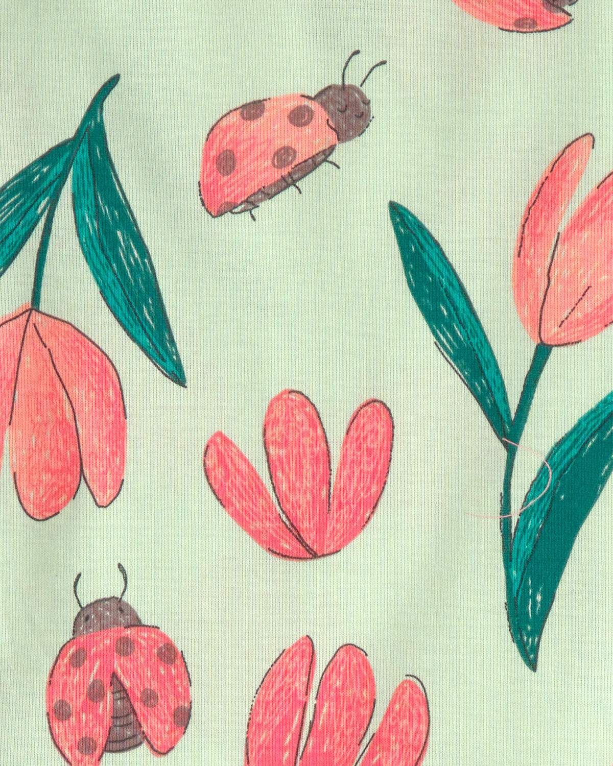 Toddler Girl Ladybug Floral 100% Cotton Snug Fit 4-Piece Pajama Set - Pink/Green - Image 3
