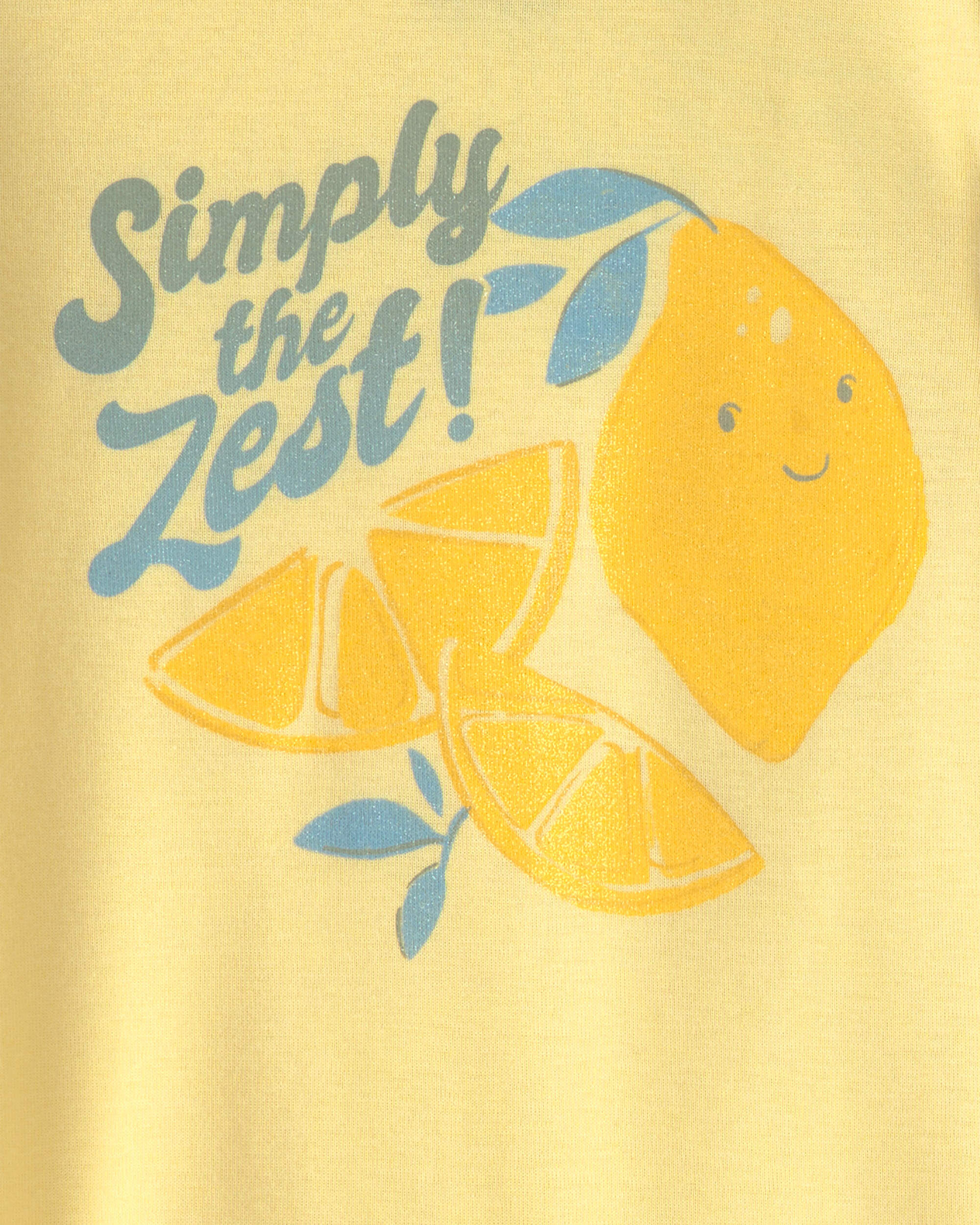 Toddler Girl Lemon 100% Cotton Snug Fit 4-Piece Pajama Set - Blue/Yellow - Image 4