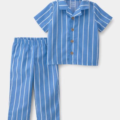 Toddler Boy Striped Loose Fit 2-Piece Pajama Set - Blue