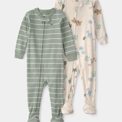 Toddler 2-Pack Dinosaur Snug Fit 1-Piece Pajama - Green/Cream