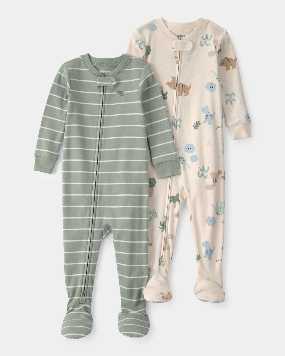 Toddler 2-Pack Dinosaur Snug Fit 1-Piece Pajama - Green/Cream