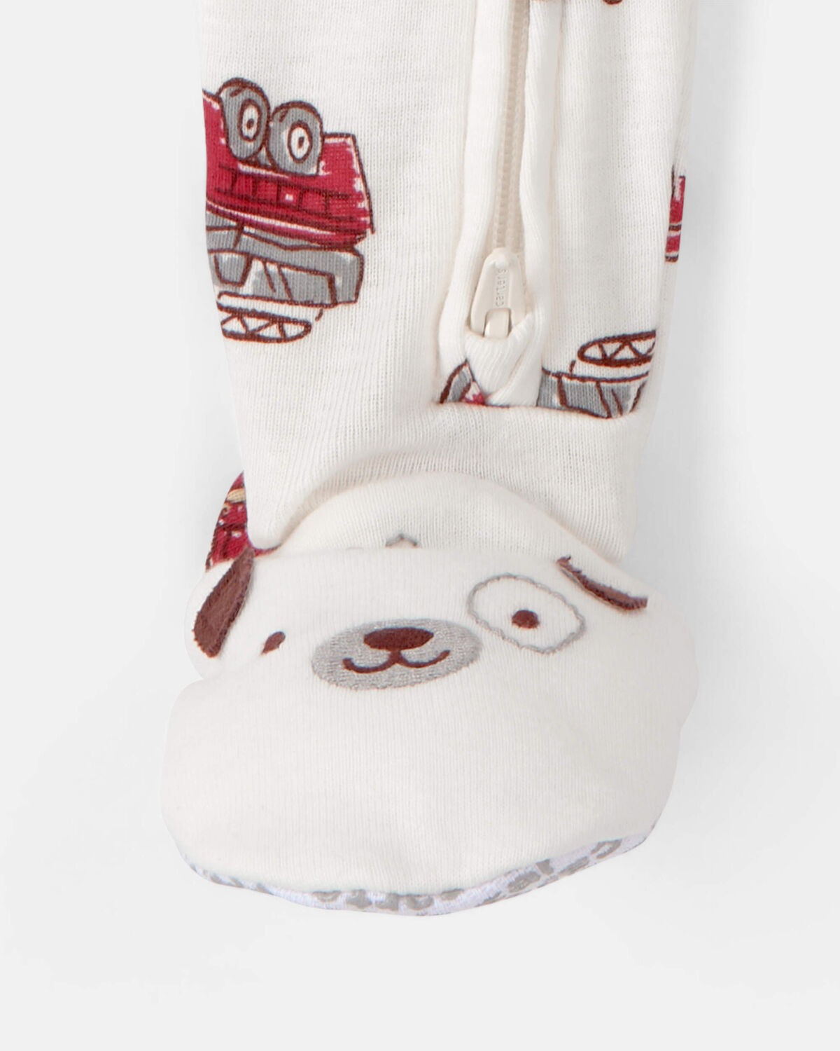 Toddler Boy Firetruck 100% Cotton Snug Fit 1-Piece Pajama - White - Image 3
