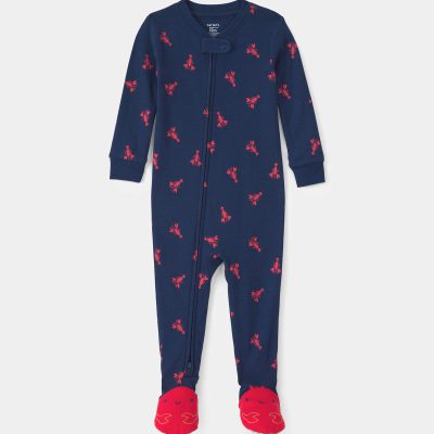 Toddler Boy Lobster 100% Cotton Snug Fit 1-Piece Pajama - Blue