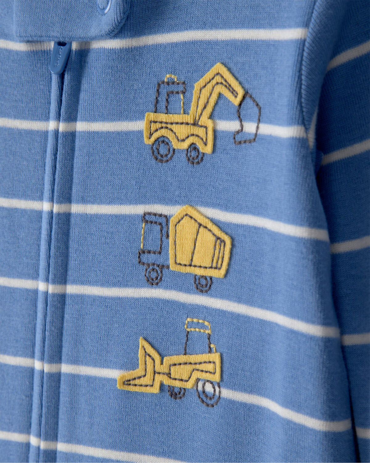 Toddler Boy Construction Striped 100% Cotton Snug Fit 1-Piece Pajama - Blue - Image 2