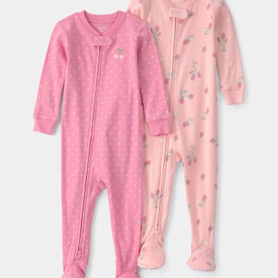 Toddler Girl 2-Pack Strawberry Floral Snug Fit 1-Piece Pajama - Pink