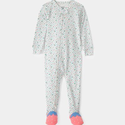 Toddler Girl Strawberry 100% Cotton Snug Fit 1-Piece Pajama