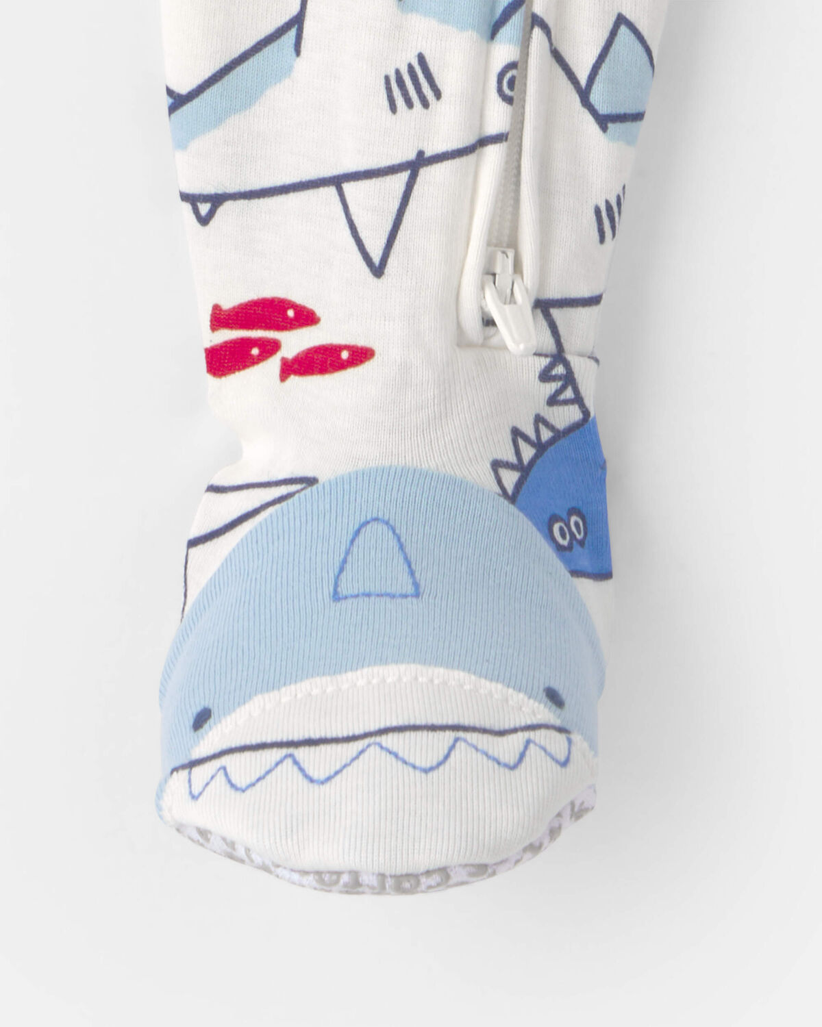 Toddler Boy Shark 100% Cotton Snug Fit 1-Piece Footie Pajama - Ivory - Image 2