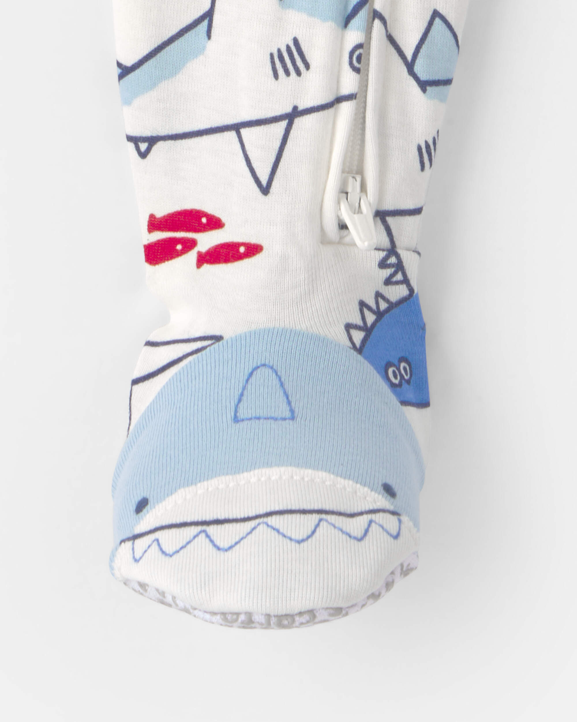 Toddler Boy Shark 100% Cotton Snug Fit 1-Piece Footie Pajama - Ivory - Image 4