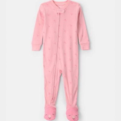 Toddler Girl Flamingo 100% Cotton Snug Fit 1-Piece Pajama - Pink