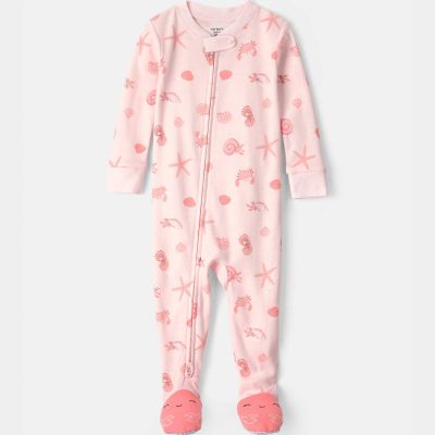 Toddler Girl Shell 100% Cotton Snug Fit 1-Piece Pajama - Pink