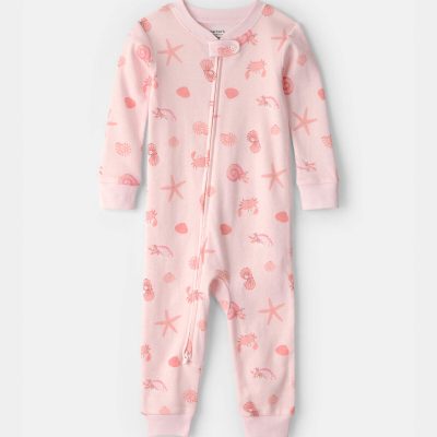 Toddler Girl Shell 100% Cotton Snug Fit 1-Piece Pajama - Pink