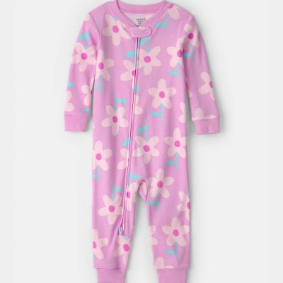 Toddler Girl Floral 100% Cotton Snug Fit 1-Piece Pajama - Pink