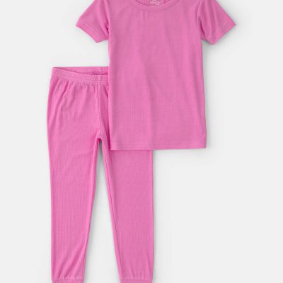 Toddler Girl PurelySoft Short-Sleeve Snug Fit 2-Piece Pajama Set - Pink