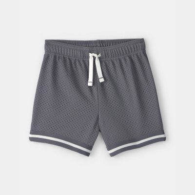 Toddler Boy Stripe Mesh Active Shorts - Grey